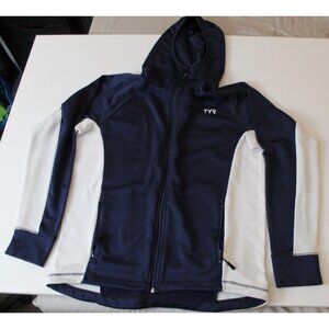TYR Mens XL Navy Blue White Full Zip Hoodie Sweatshirt Athletic Performance